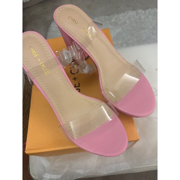 Chase + Chloe HELA-1 Pink Block Heel Sandals Size 9 Chunky Clear Strap Box - Picture 9 of 9